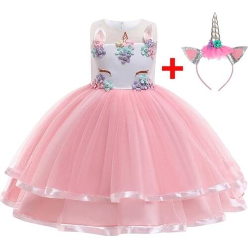 Sent Headband! 2019 Unicorn Party Dress Vestidos Toddler Girl Summer Tutu Dress Child Dress Girl Dress Birthday Princess Costume