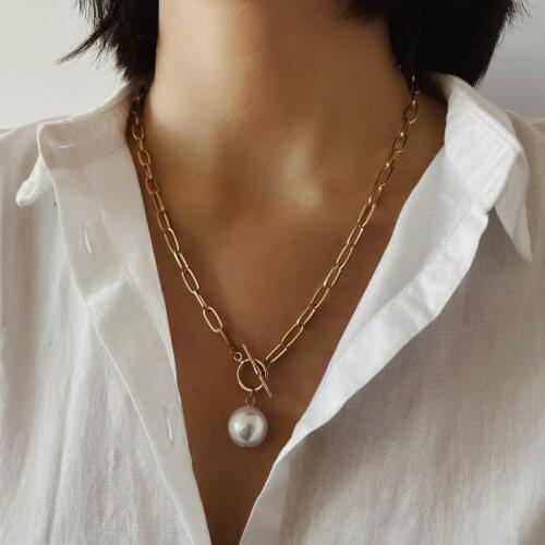 Fashion Pearl Pendant Necklace for Women Wedding Party Punk Big Bead Lariat Long Chain Chunky Necklace Jewelry