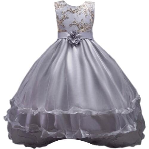 Flower Girl Dress Banquet Dress Embroidered Flower Lace Hem Dress Long Tail Ball Gown Kids Girls Princess Dress Childrens Dress