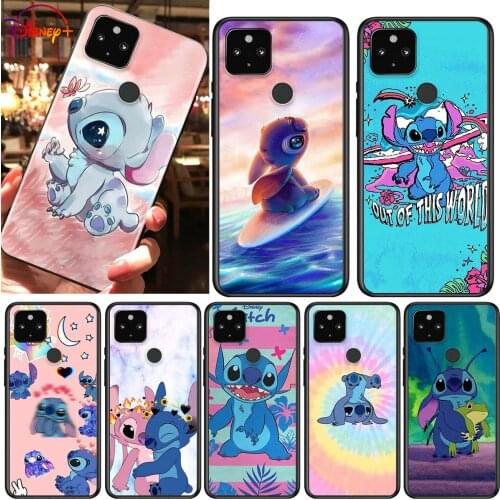 Disney Cute Stitch Shockproof Cover for Google Pixel 5 5A 4 4A XL 5G Black Phone Case Shell Soft Fundas Coque Capa