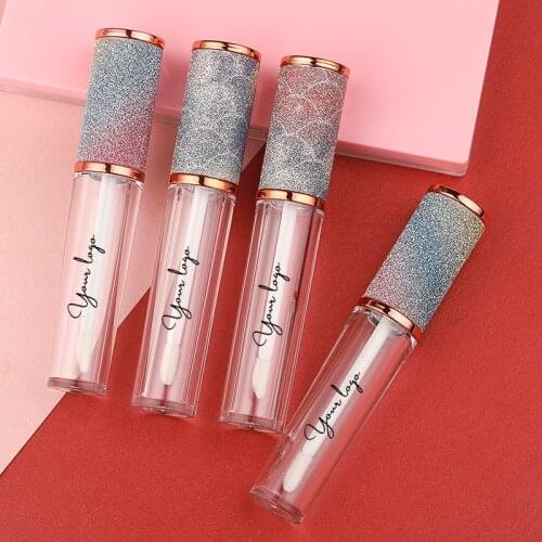 Empty Diamond Bling Lip Gloss Tube Container Private Label Wholesale Packaging with Rainbow Multicolor Screw Cap