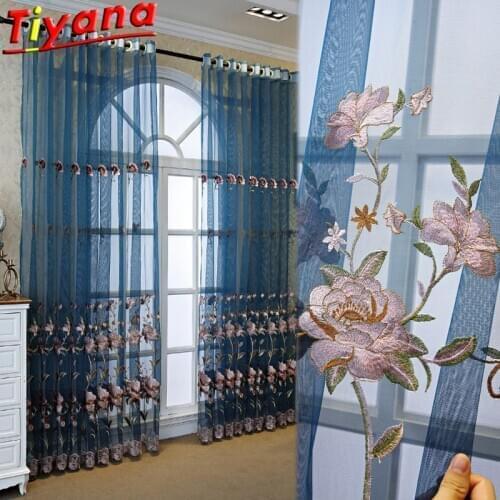 Chinese Style Luxury Flowers Embroidery Curtains for Living Room Hollow Out Lace Bottom Tulle for Bedroom Balcony X-HM669*VT