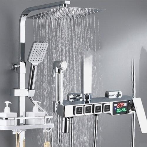 Luxury Chrome Shower Faucets Bathroom Brass Shower bathtub Faucet Mixer Tap Wall Mounted intelligent digital Screen Shower set