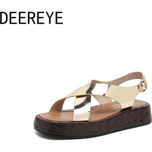 2021 Summer Street Fashion Trends Thick Bottom Platform Sandals Shiny Gold Slip-On Flat Casual Shoes With Soft Sole Brown Black