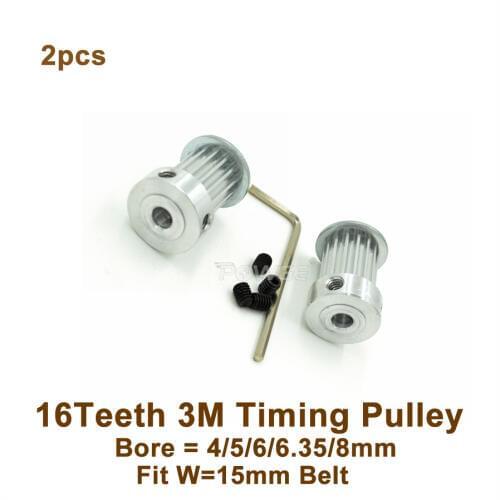 POWGE 16 Teeth 3M Timing Pulley Bore 4/5/6/6.35/8mm Fit Width 15mm HTD 3M Belt 16T 16Teeth HTD3M Pulley CNC Engraving Machine