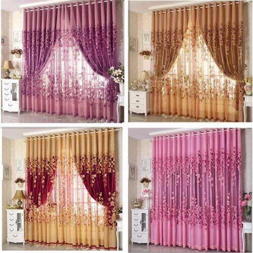 Curtains Luxury Beaded For Living Room Tulle +Blackout Curtain Window Treatment/drape In Golden/Pink Custom Made