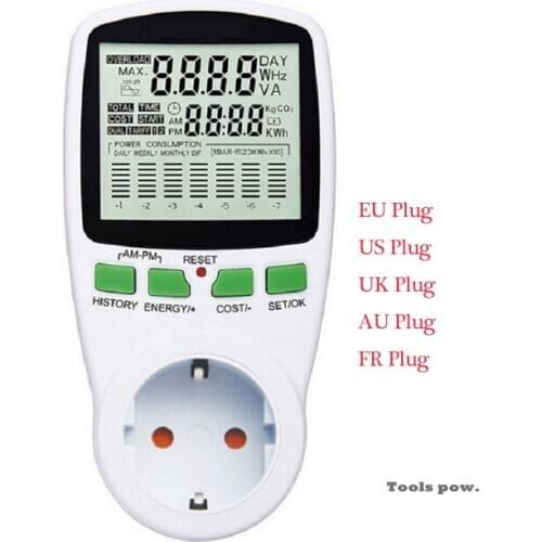 AC Intelligent Energy Power Meter Wattmeter Socket EU US FR UK 0.5W Voltage Current Frequency Electricity Monitor EU/US/UK Plug