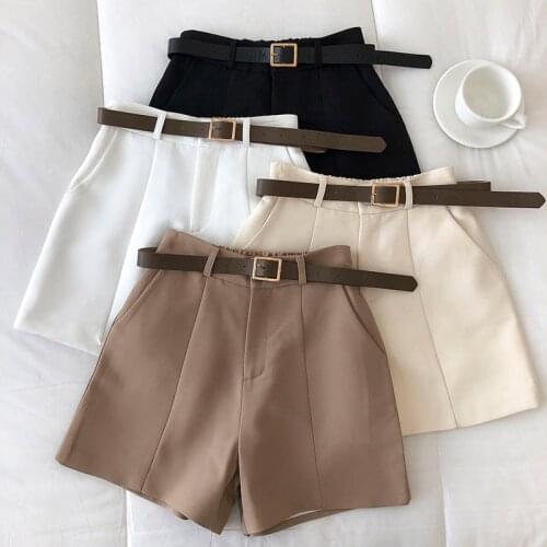 Spring new Korean of all-match temperament casual high-waisted wide-leg shorts with belt