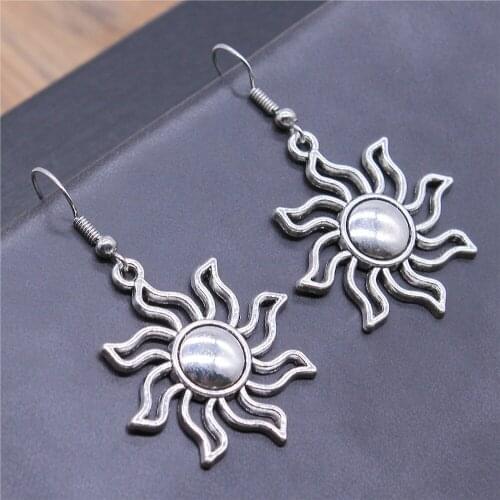 Vintage 2 Colors 35x31mm Sun Charms Dangle Earrings Fit Women Party Gift Jewelry Handcrafts