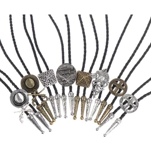 Vintage Mens Alloy Tie Men Women Leather Rope Long Necklace Shirts Bolo Tie Men Accessories Sweater Chain