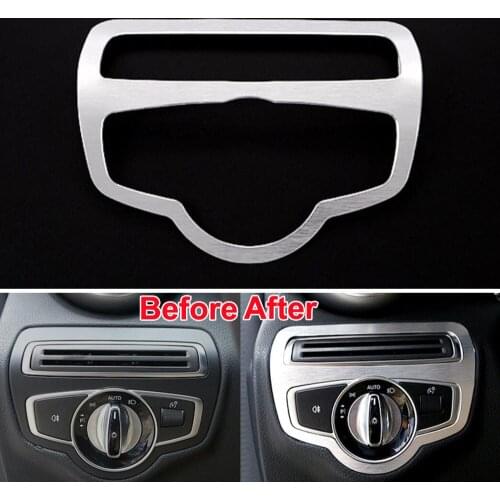 Car Interior Aluminium Headlight Switch Panel Button Cover Frame Trim For Benz C Class W205 C180 C200 C260 GLC300