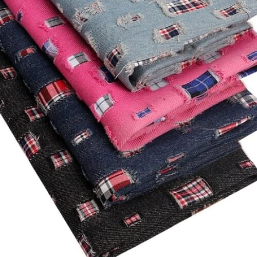 Denim Printed Fabric By Yard Thick Polyester Cotton Denim Sheet Fashion Digging Plaid for Jeans Dress Cap Decoration 90*145cm/Pc