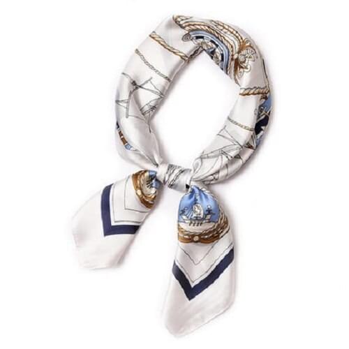 Womens 100% Silk Square Scarf Shawls Business Tie Neckerchief Chrysanthemum and Lily Ladies Essential Nourish The Skin 52CM