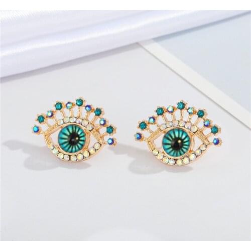 1 Pair Rainbow Eyelash Evil Eye Stud Earrings For Women Jewelry Hollow Blingbling Rhinestone Turkish Lucky Eye Pierced Earrings