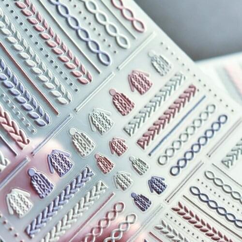 1PC Nail Sticker Back Adhesive Engraved Acrylic 3D Design Nail Decals Winter Sweater Reindeer Pattern Manicure DIY Decorations