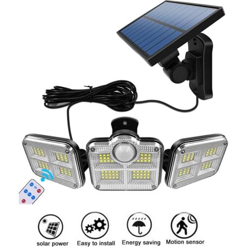 138 led remote seperable 3 Head PIR Motion Sensor Solar Light 3 Modes Outdoor Waterproof Solar Wall Lamp Solar Power Street Lamp