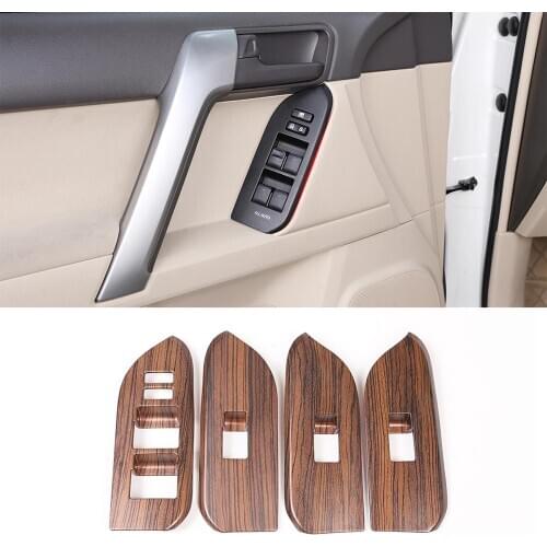 4pcs Pine Wood Grain ABS Window Lift Button Frame Trim for Toyota Land Cruiser Prado FJ150 150 2014-2018 LHD VehiclesAccessories