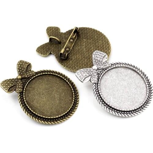 5pcs 30mm Inner Size Antique Silver Plated and Antique Bronze Brooch Pin Cabochon Base Setting