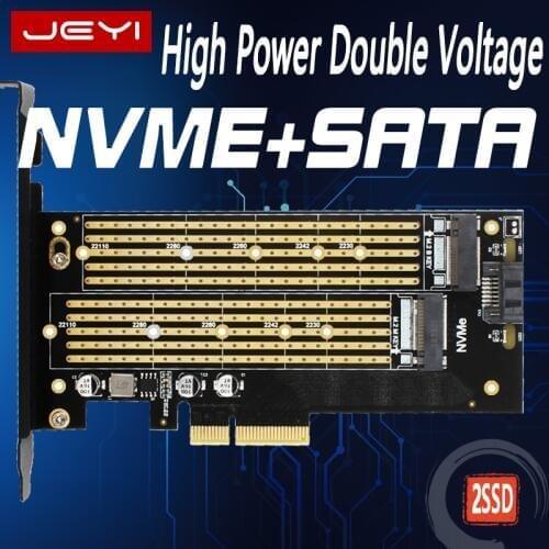 JEYI SK7 M.2 NVMe SSD NGFF TO PCI-E X4 adapter M Key B KEY Dual interface card Suppor PCI Express3.0 Dual voltage 12v+3.3v SATA3