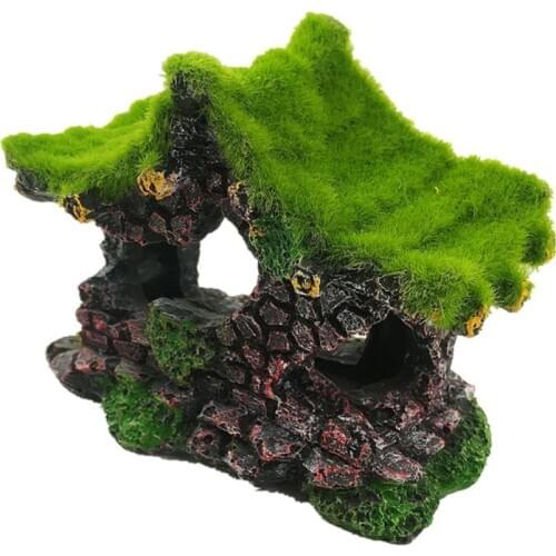 Aquarium Ornament Hollow Moss Resin House Fish Hideout Hideaway for Betta Turtle
