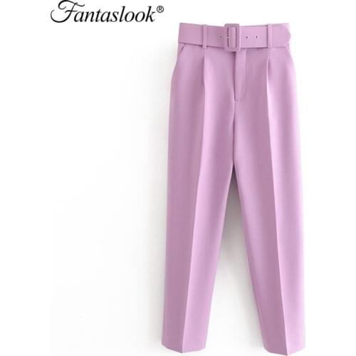 Women Slim Casual Pants High Waist Office Straight Pants Solid Sashes Pockets Streetwear Pants Female Vintage Trousers Mujer