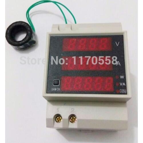 Din rail LED voltmeter ammeter active reactive power power factor with customized external current transformer AC 80-300V 0-100A