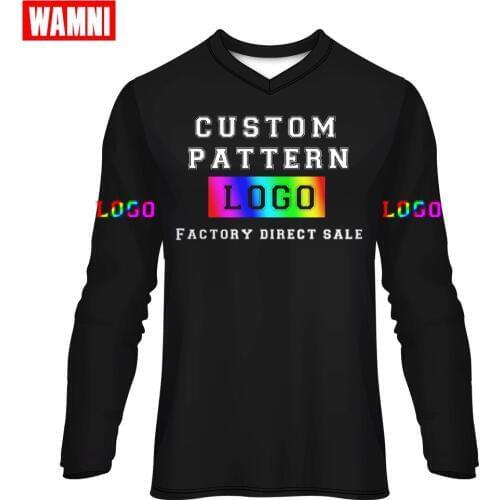 WAMNI Man Sports Long Sleeve Tee Running Custom American Football Jerseys V-Neck 3D Top 100% Polyester Customized Loose Tshirt