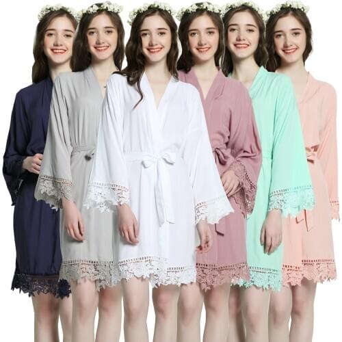 Owiter 2019 Rayon Cotton Lace Robe Bride Robe Bridesmaid Robes Bridal Wedding Robe Women Sleepwear Bathrobe Dressing White Robes