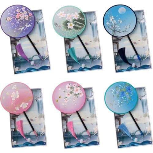 Chinese Classical Silky Translucent Dancing Hand Fans Antique Multicolor Lotus Flower Handheld Round Circular Fan M17D