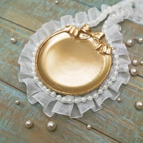 1Meter Beads Pearls Lace Fabric Guipure off White Lace Trim Ruffle Pleated Collar Ribbon Sewing Clothing Craft Supplies dentelle