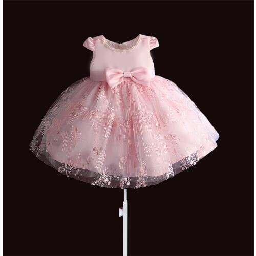 Lace Girls Dress Pearl Necklace Kids Dresses for Girl Princess Informal Party Baptism Dress tulle vestidos Flower 1 2 3 4 Years