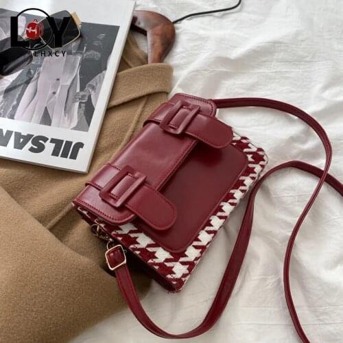 LHXCY 2021 Contrast Color Pu Leather Crossbody Bag High Quality Clamshell Splicing Color Purses And Handbags Hasp Messenger Bag