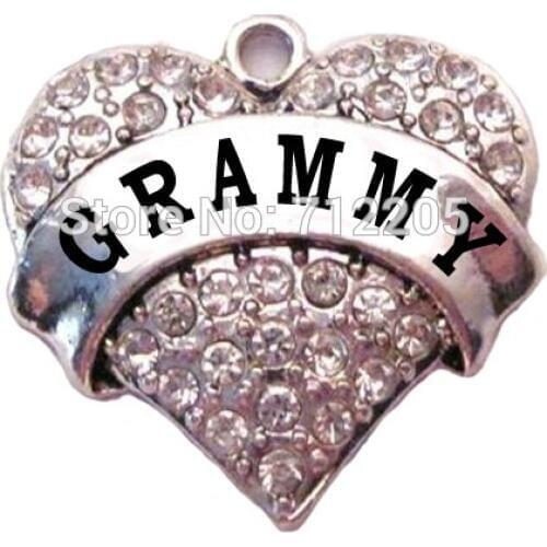 Rhodium plated fashion GRAMMY Clear Crystal Heart Family Pendant(P100199)
