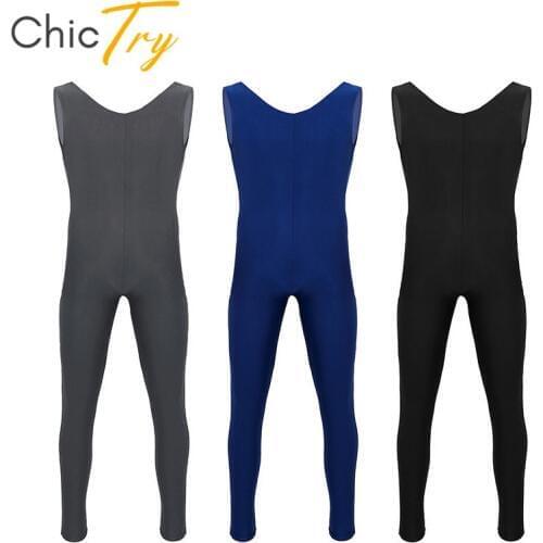 ChicTry Adult Scoop Neck Sleeveless Skin-Tight Solid Color Men Ballet Leotard Gymnastics Unitards Fitness Bodysuit Dance Costume