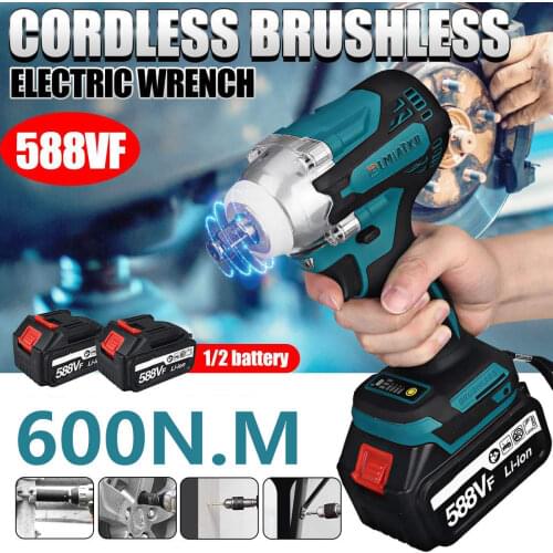 Upgrade 4 Speed 588V Brushless Cordless Electric Impact Wrench Rechargeable 1/2 inch Wrench Power Tools with 1/2 Battery