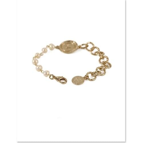 Charm Pearl Beads Link Chain Bracelets for Women Retro Poet Laureate Coin Gold Color Metal Bracelet Party Jewelry Gifts Birthday