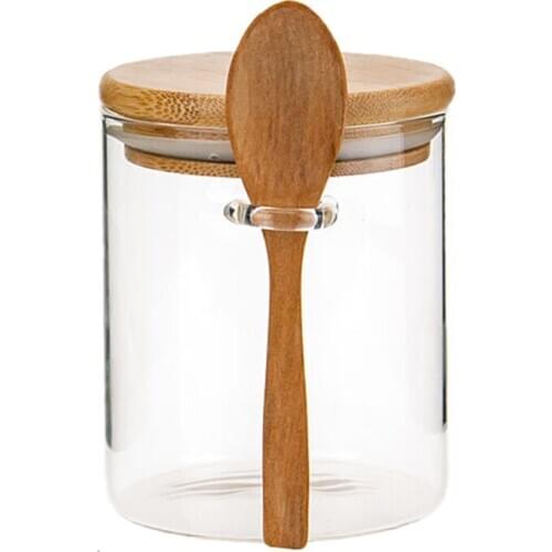 WSFS Hot Glass Food Airtight Canister Castor Wooden Twist Lid Kitchen Candy Storage Tank Jar Bamboo Food Container with Wooden S