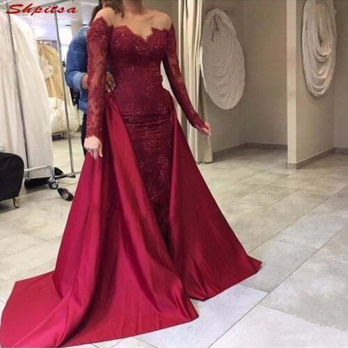 Long Sleeve Mother of the Bride Dresses for Weddings Lace Burgundy Evening Prom Groom Godmother Dresses