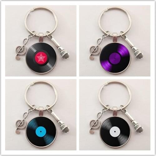 Simple Classic Style Vinyl Record Retro Gramophone Record Dome Glass Keychain Music Lovers Gift Wholesale And Retail