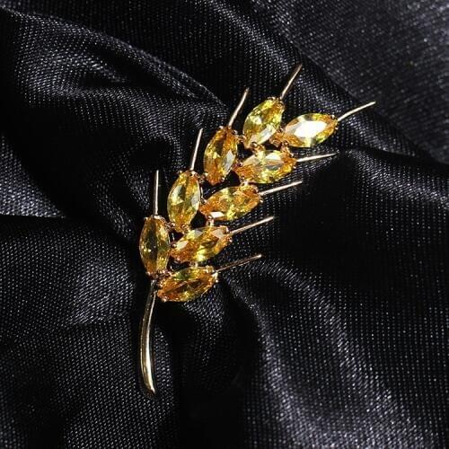 Luxurious Broches Jewelry Fashion Gold Wheat Brooch for Men Hijab Pins And Brooches Stones Scarves Suit Women Metal Badge