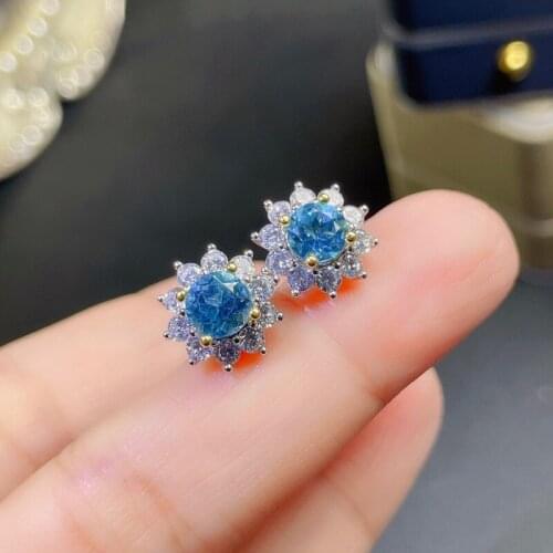 925 Silver Hoop Earrings for Wome Blue Topaz Gemstone Earrings Classical Elegant Fine Sterling Silver Jewelry