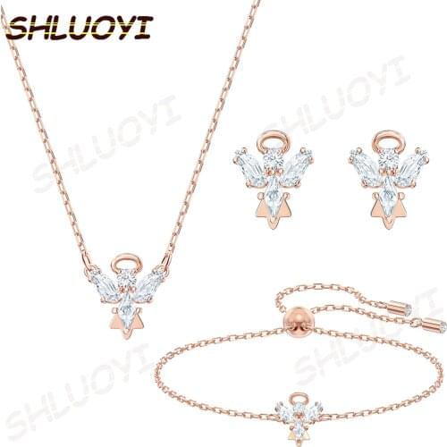 SHLUOYI Fashion jewelry high quality SWA new angel wings. Exquisite crystal charm pendant necklace
