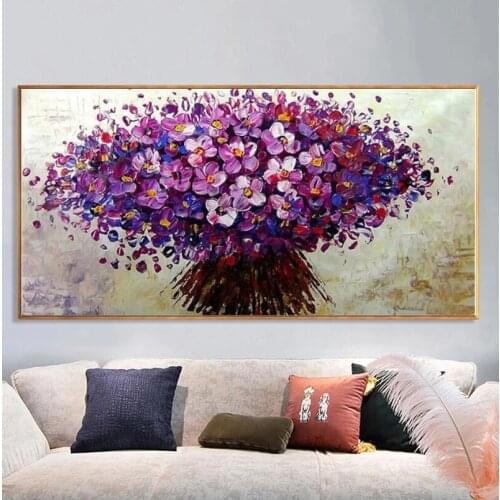 Nordic Abstract Purple Flowers Oil Painting on Canvas Wall Art Posters Prints Wall Pictures for Living Room Home Cuadros Decor