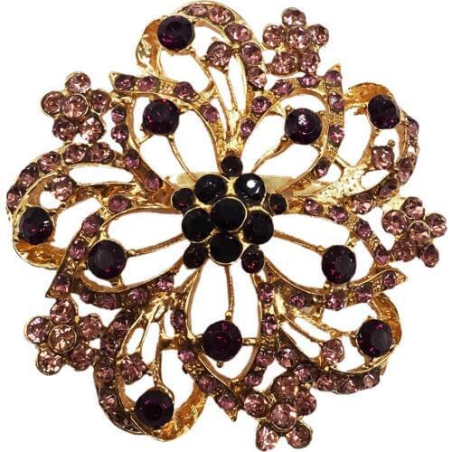 Dark Purple 62mm Large Crystal Brooch Pins For Women Flower Broches Jewelry Fashion Wedding Party Gifts BRO38