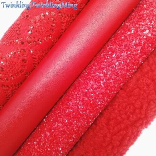 RED Glitter Fabirc, Faux Leather Fabric, Immitation goat fur Fabric Sheets For Bow A4 8"x11"Twinkling Ming XM491