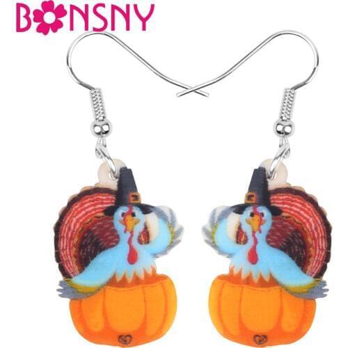 Bonsny Acrylic Thanksgiving Anime Pumpkin Turkey Chicken Earrings Drop Dangle Decorations Jewelry For Women Girls Teens Kid Gift