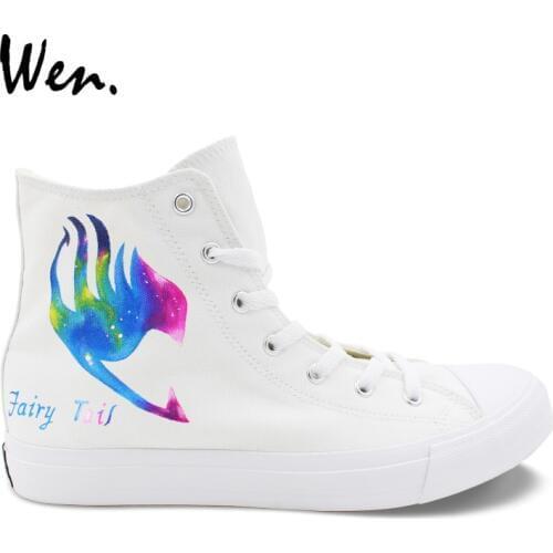 Wen Design Hand Painted Shoes Anime Fairy Tail Logo Colorful Painting Boy Canvas Sneakers High Top Girl Athletic Gym Shoes