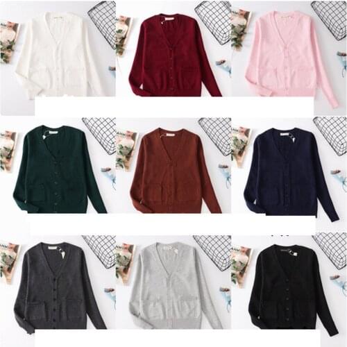 100% V-neck cotton knitted sweater uniforms cardigan multicolor girls student Korean 2021 Japan school sweater Spring and autumn