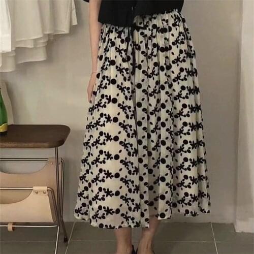 Oversize 5xl Floral Skirt Women Elegant High Waist Pleated Skirt Summer Autumn Korean Fashion Office Lady Casual Daily Bottoms