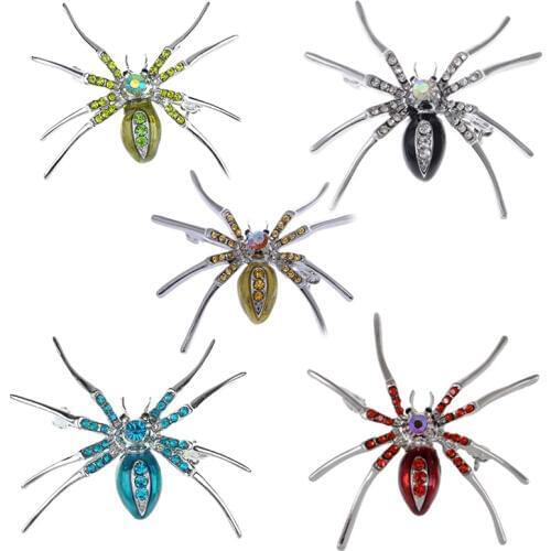 Womens Crystal Rhinestone Halloween araneid designer brooch enamel Animal Insect Spider Brooch Pin holiday Gift